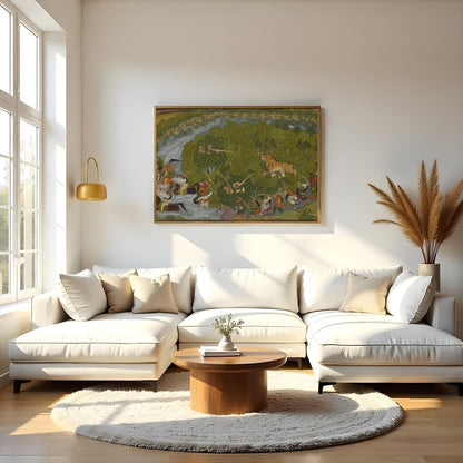 Experience the dynamic energy of a royal hunt scene captured in this vibrant artwork. With for Living Room