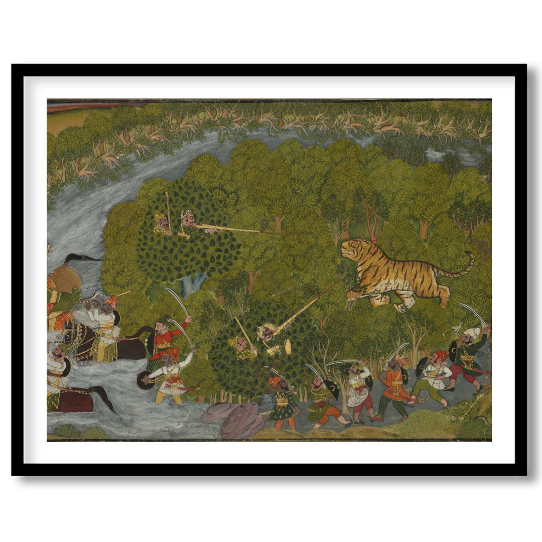 Experience the dynamic energy of a royal hunt scene captured in this vibrant artwork. With for living-space