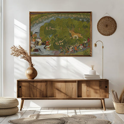 Experience the dynamic energy of a royal hunt scene captured in this vibrant artwork. With for Sitting Area