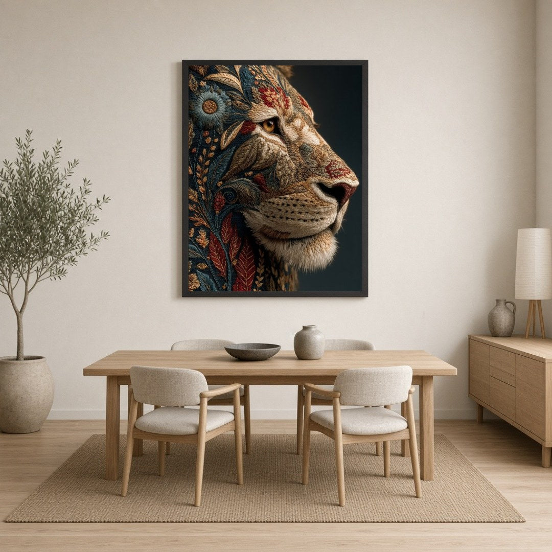 Immerse yourself in the majestic beauty of this intricately designed art print featuring a regal for Dining
