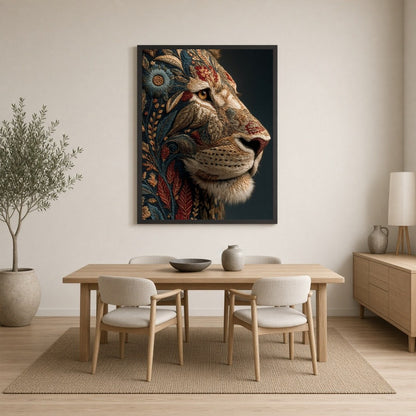 Immerse yourself in the majestic beauty of this intricately designed art print featuring a regal for Dining