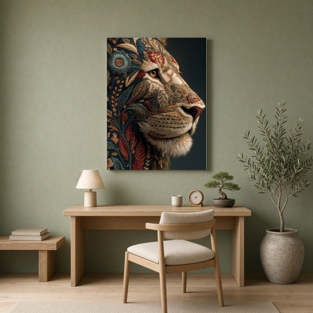 Immerse yourself in the majestic beauty of this intricately designed art print featuring a regal for Home Office
