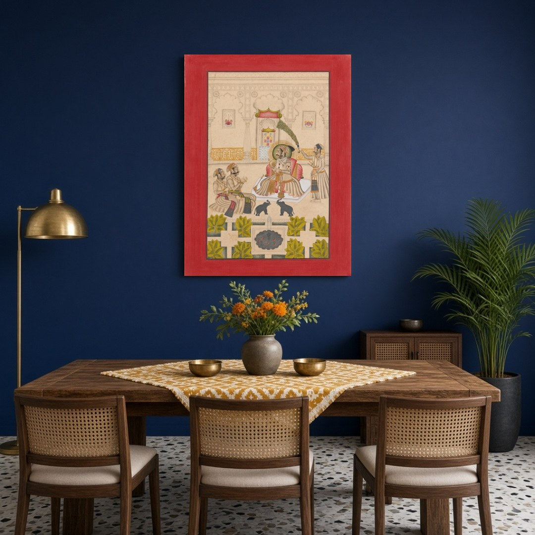 Immerse yourself in the opulent world of Mughal royalty with this exquisite Indian miniature art for Dining