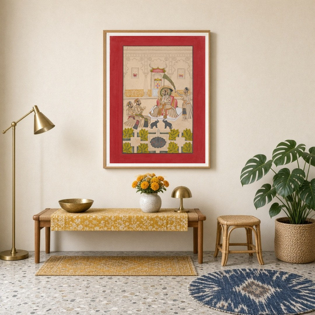 Immerse yourself in the opulent world of Mughal royalty with this exquisite Indian miniature art for Entrance