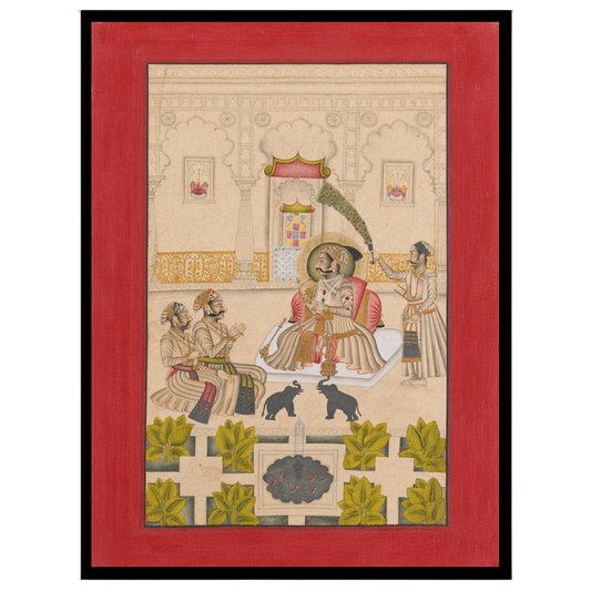 Immerse yourself in the opulent world of Mughal royalty with this exquisite Indian miniature art for hallway