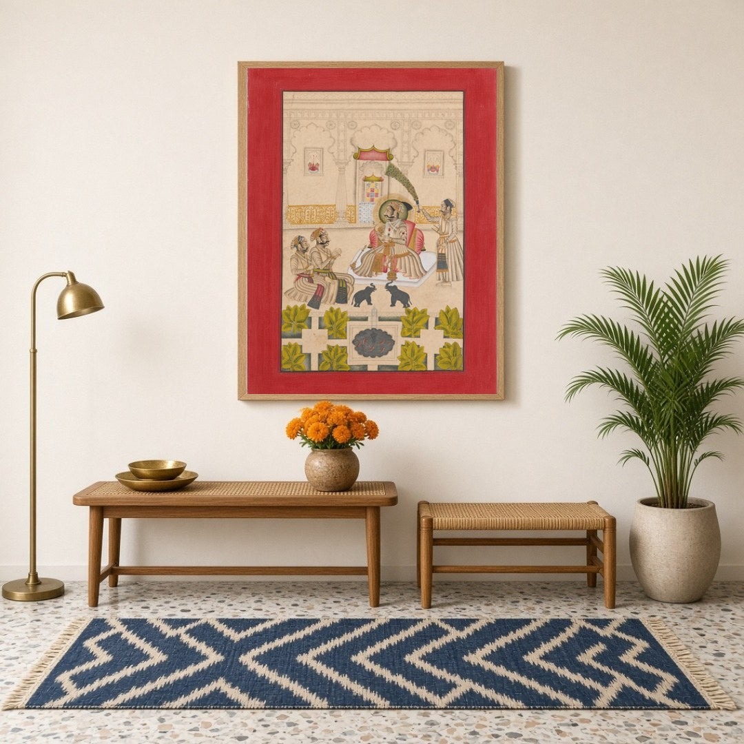 Immerse yourself in the opulent world of Mughal royalty with this exquisite Indian miniature art for haven
