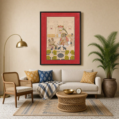 Immerse yourself in the opulent world of Mughal royalty with this exquisite Indian miniature art for Living Room