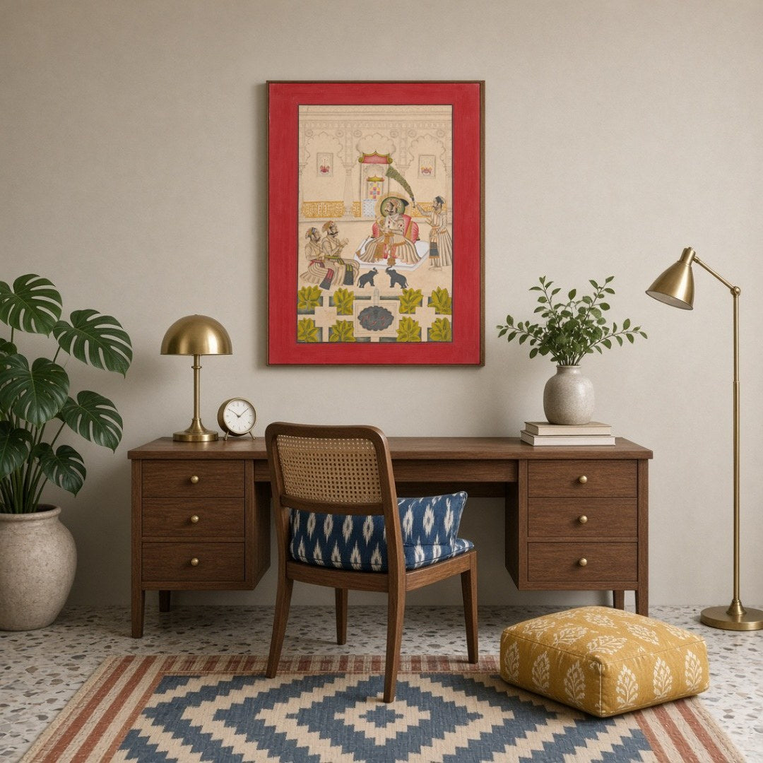 Immerse yourself in the opulent world of Mughal royalty with this exquisite Indian miniature art for Study