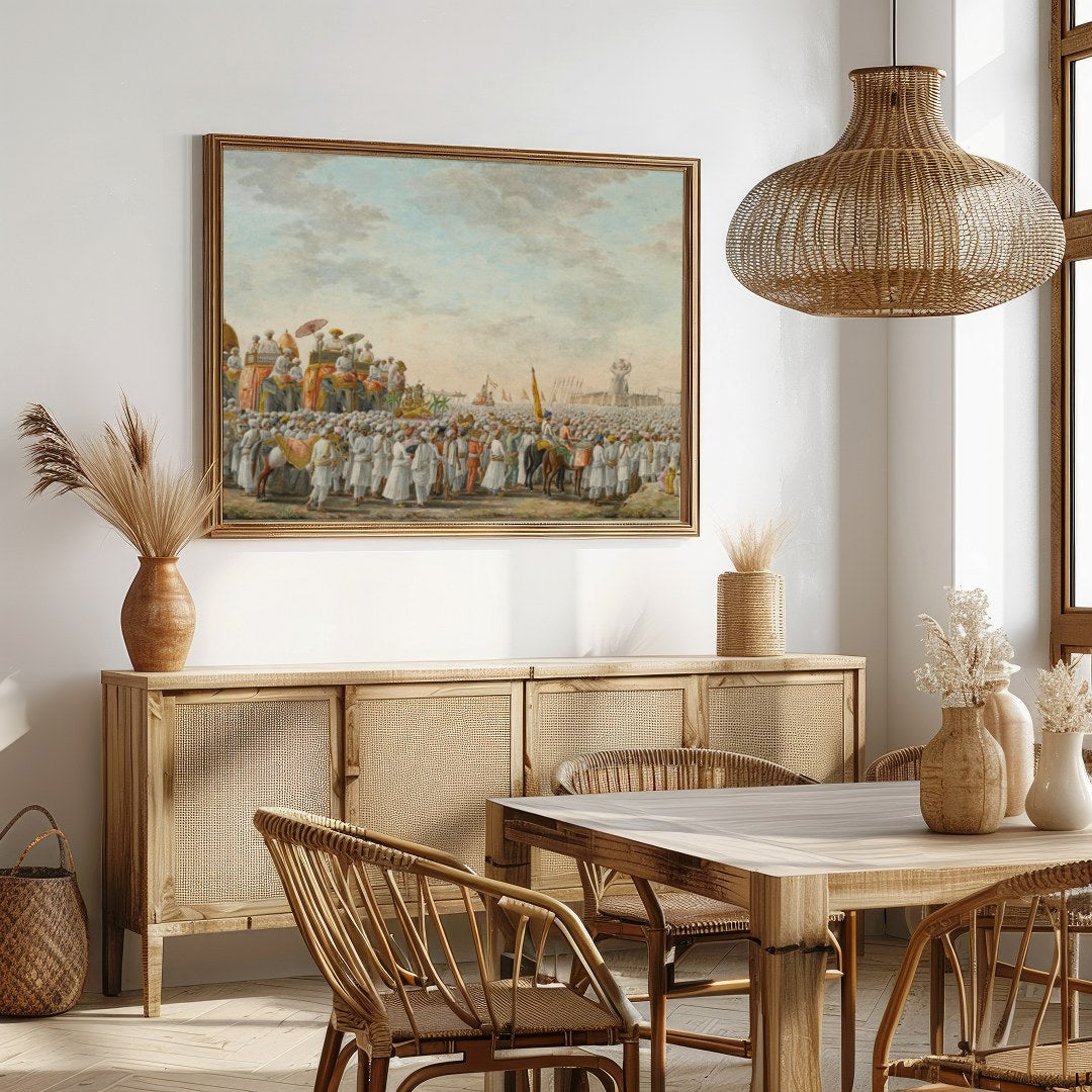 Immerse yourself in the historic grandeur of this captivating scene, depicting a royal procession for Dining