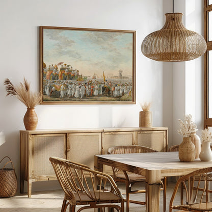 Immerse yourself in the historic grandeur of this captivating scene, depicting a royal procession for Dining