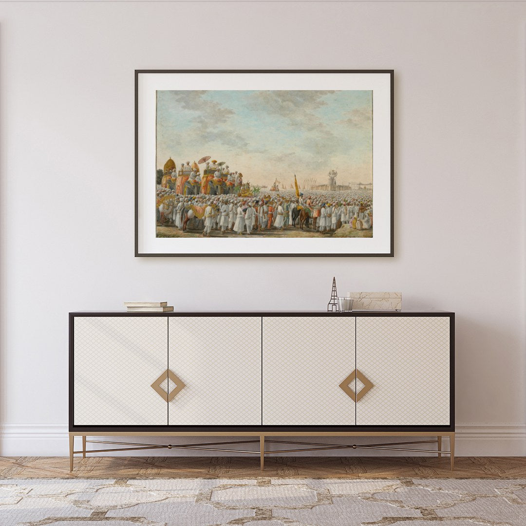 Immerse yourself in the historic grandeur of this captivating scene, depicting a royal procession for Foyer