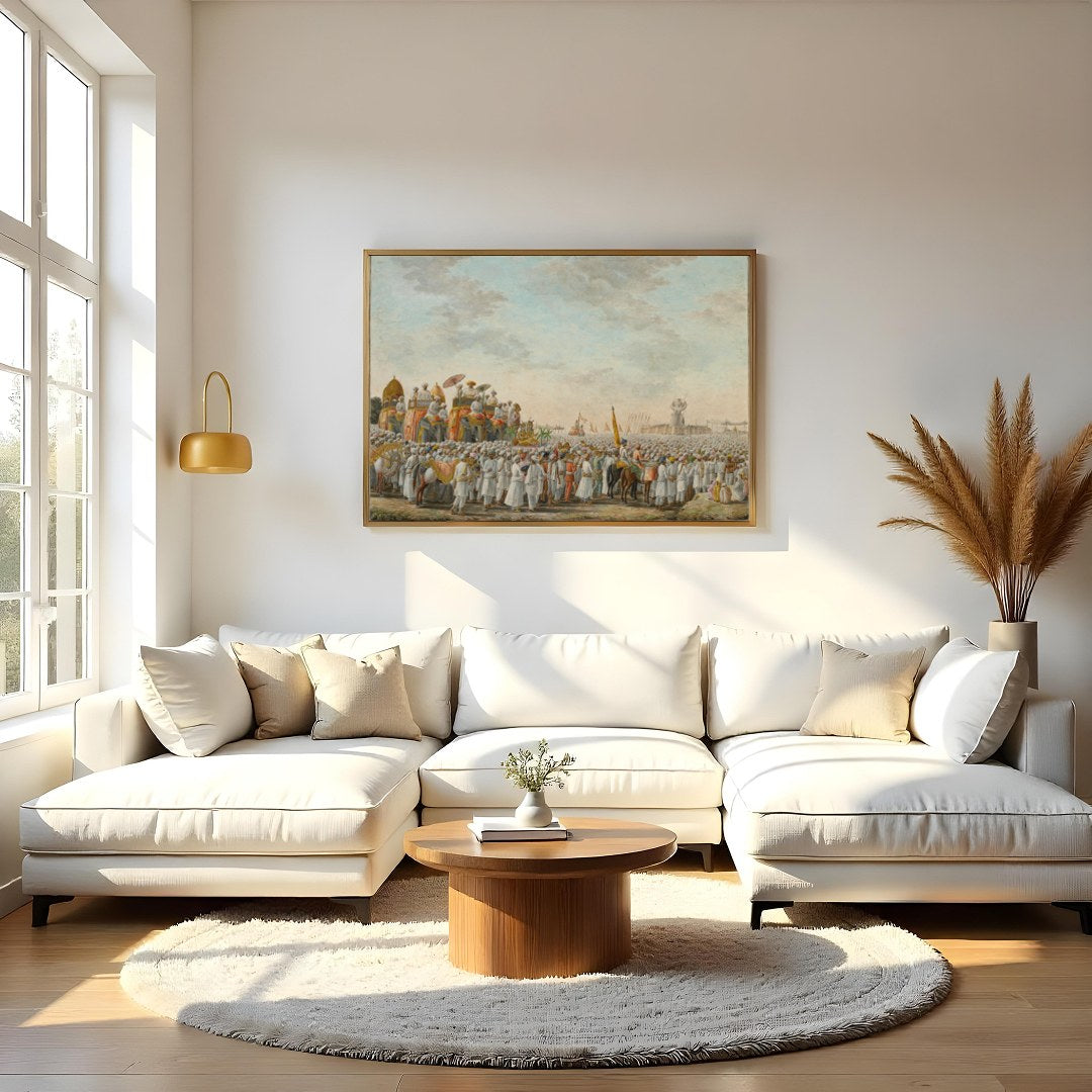 Immerse yourself in the historic grandeur of this captivating scene, depicting a royal procession for Living Room