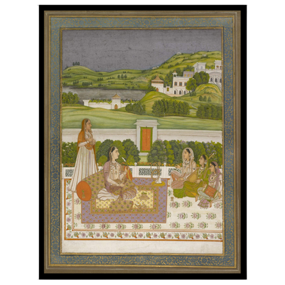This exquisite artwork captures a serene moment of a Mughal princess basking in the enchanting for bedroom