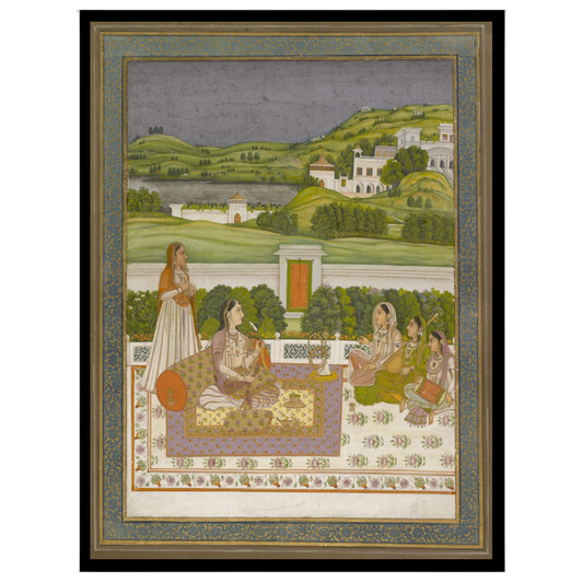This exquisite artwork captures a serene moment of a Mughal princess basking in the enchanting for bedroom