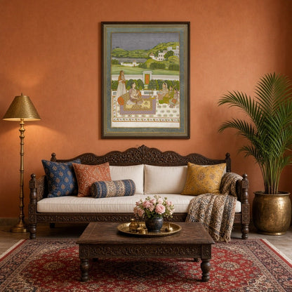 This exquisite artwork captures a serene moment of a Mughal princess basking in the enchanting for Living Room