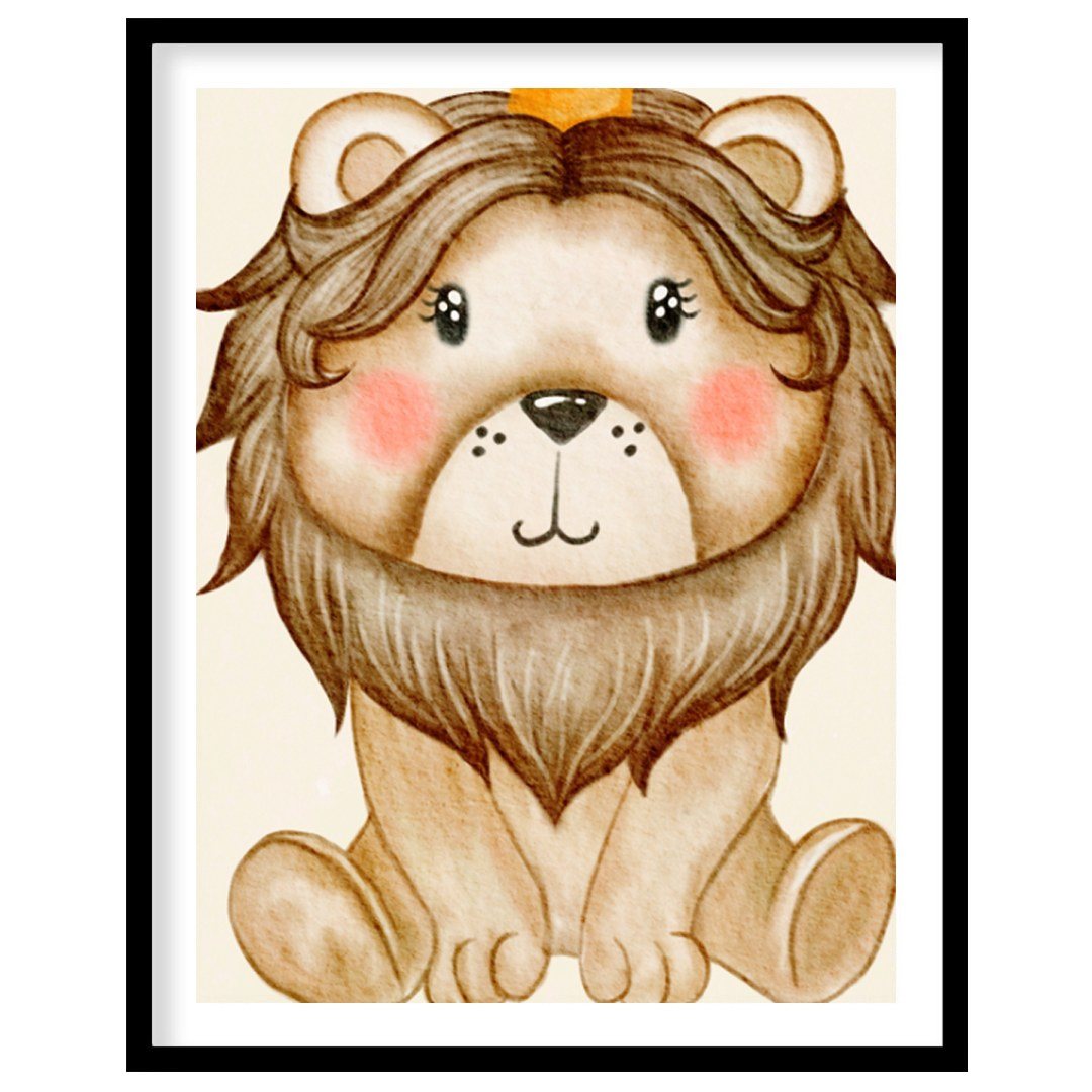 This lovable illustration features an adorable baby lion seated proudly beneath a delicate golden c… for space
