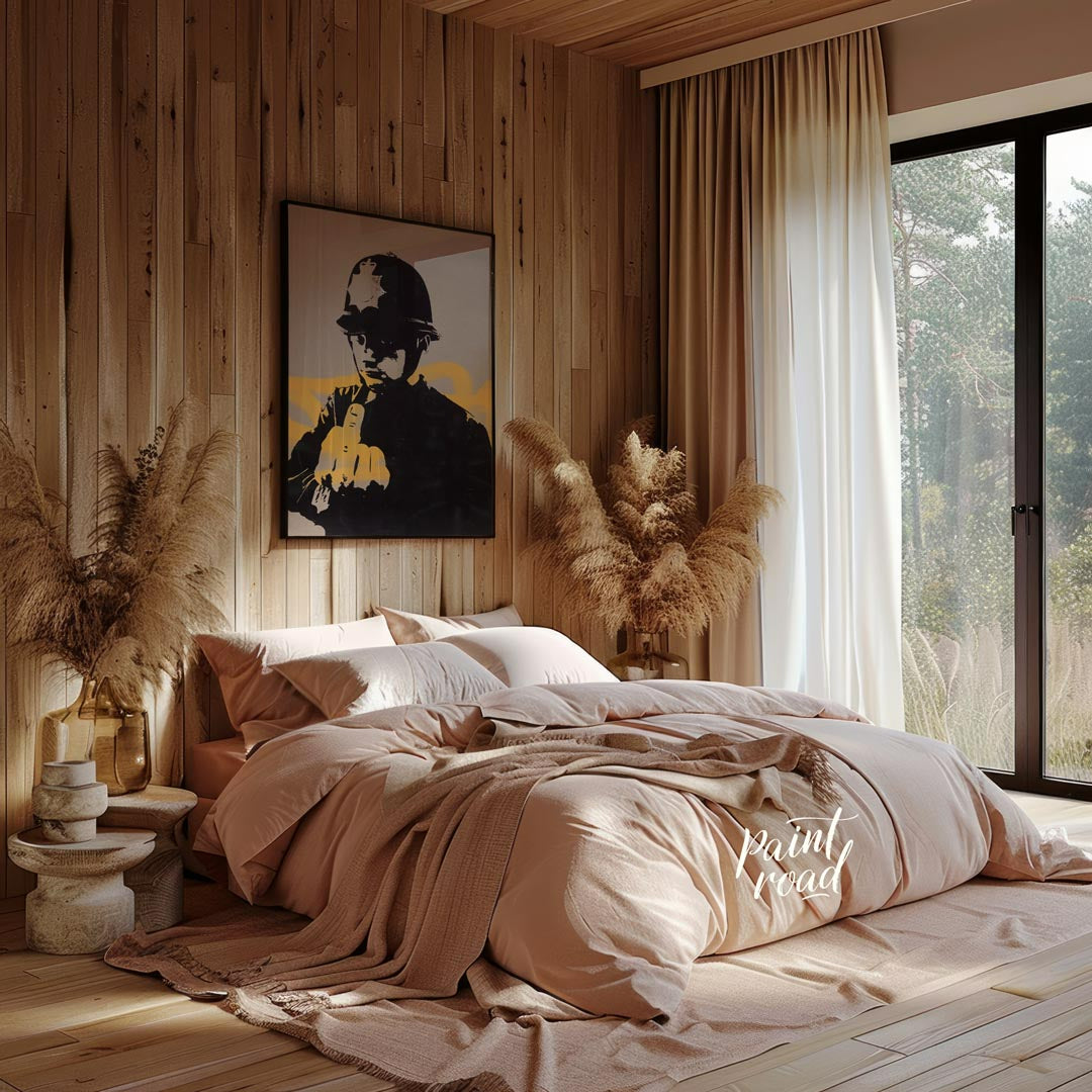 This confrontational art print features Banksy’s “Rude Copper” stencil, depicting a British policem… for bedroom
