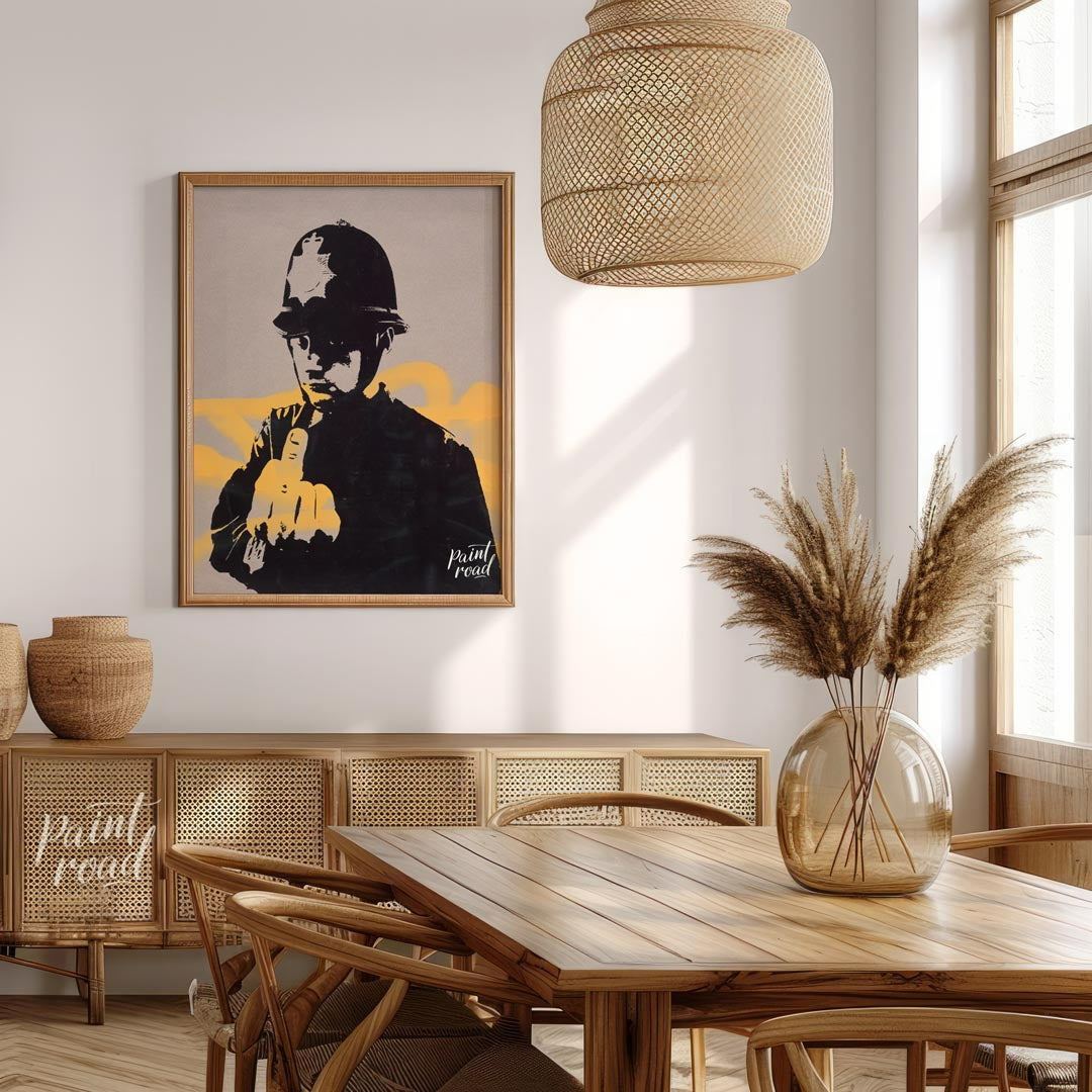 This confrontational art print features Banksy’s “Rude Copper” stencil, depicting a British policem… for dining room