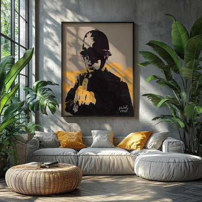 This confrontational art print features Banksy’s “Rude Copper” stencil, depicting a British policem… for living room