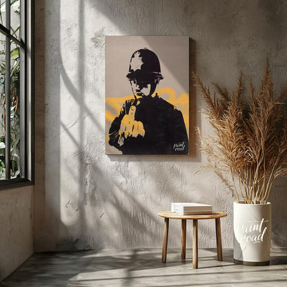This confrontational art print features Banksy’s “Rude Copper” stencil, depicting a British policem… for living room