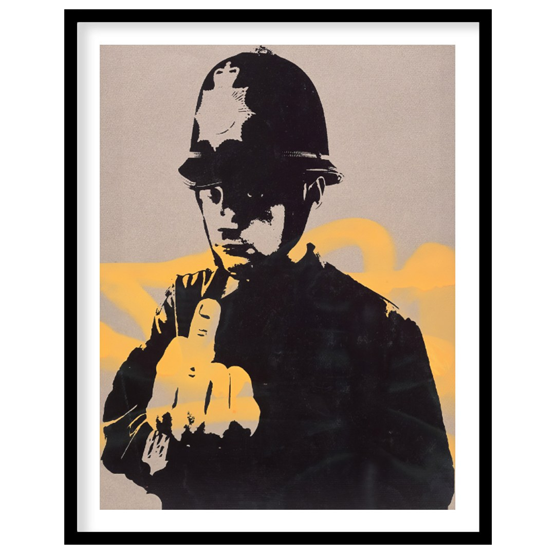 This confrontational art print features Banksy’s “Rude Copper” stencil, depicting a British policem… for place