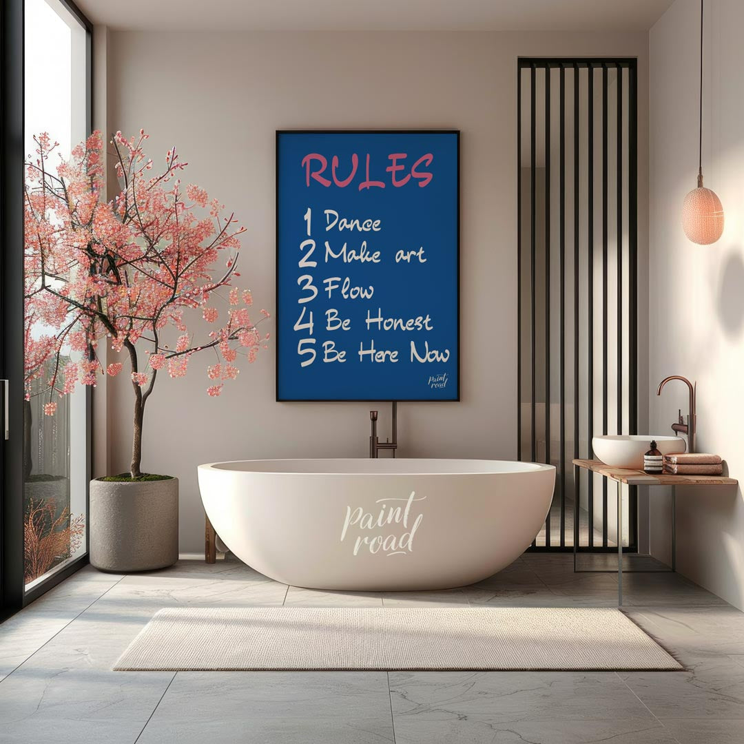 This bold and straightforward art print presents a series of empowering “RULES” designed to inspire… for bathroom