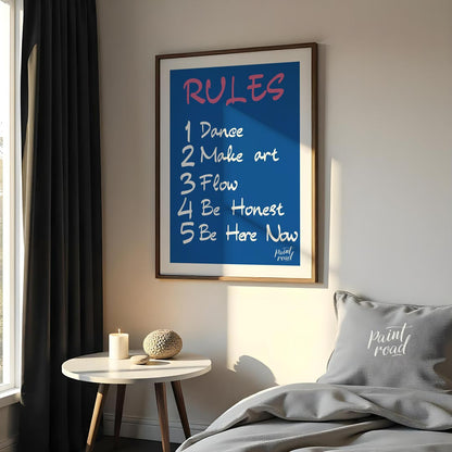 This bold and straightforward art print presents a series of empowering “RULES” designed to inspire… for bedroom