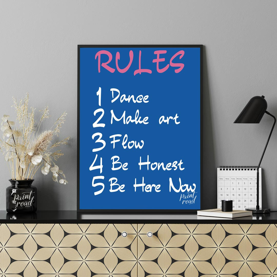 This bold and straightforward art print presents a series of empowering “RULES” designed to inspire… for office
