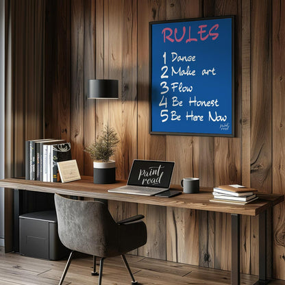 This bold and straightforward art print presents a series of empowering “RULES” designed to inspire… for office
