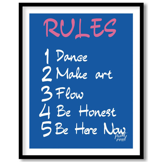 This bold and straightforward art print presents a series of empowering “RULES” designed to inspire… for space