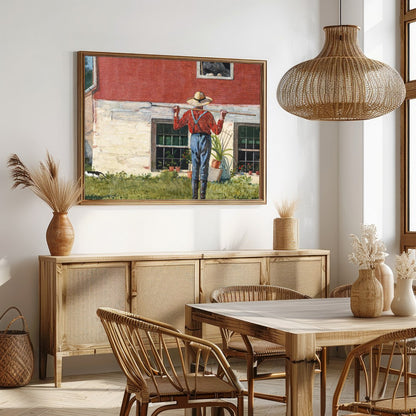Capture the essence of countryside charm with this serene wall art depicting a farmer tending to for Dining