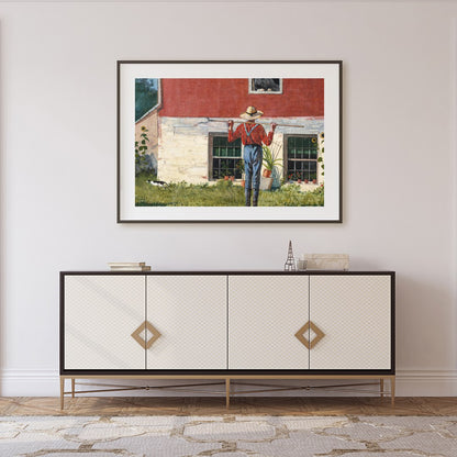 Capture the essence of countryside charm with this serene wall art depicting a farmer tending to for Foyer