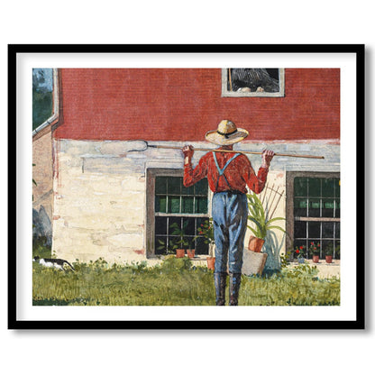 Capture the essence of countryside charm with this serene wall art depicting a farmer tending to for retreat