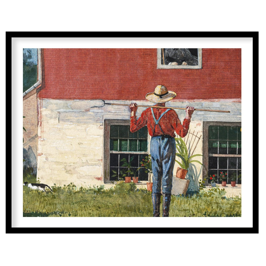 Capture the essence of countryside charm with this serene wall art depicting a farmer tending to for retreat