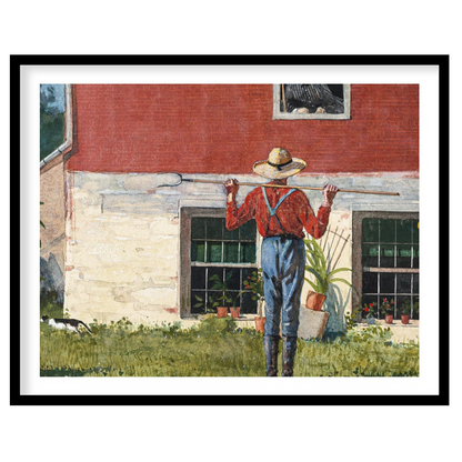 Capture the essence of countryside charm with this serene wall art depicting a farmer tending to for retreat
