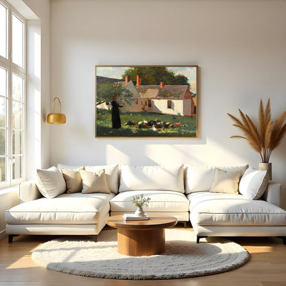 Experience the charm of rural life with this captivating artwork depicting a serene countryside for Living Room