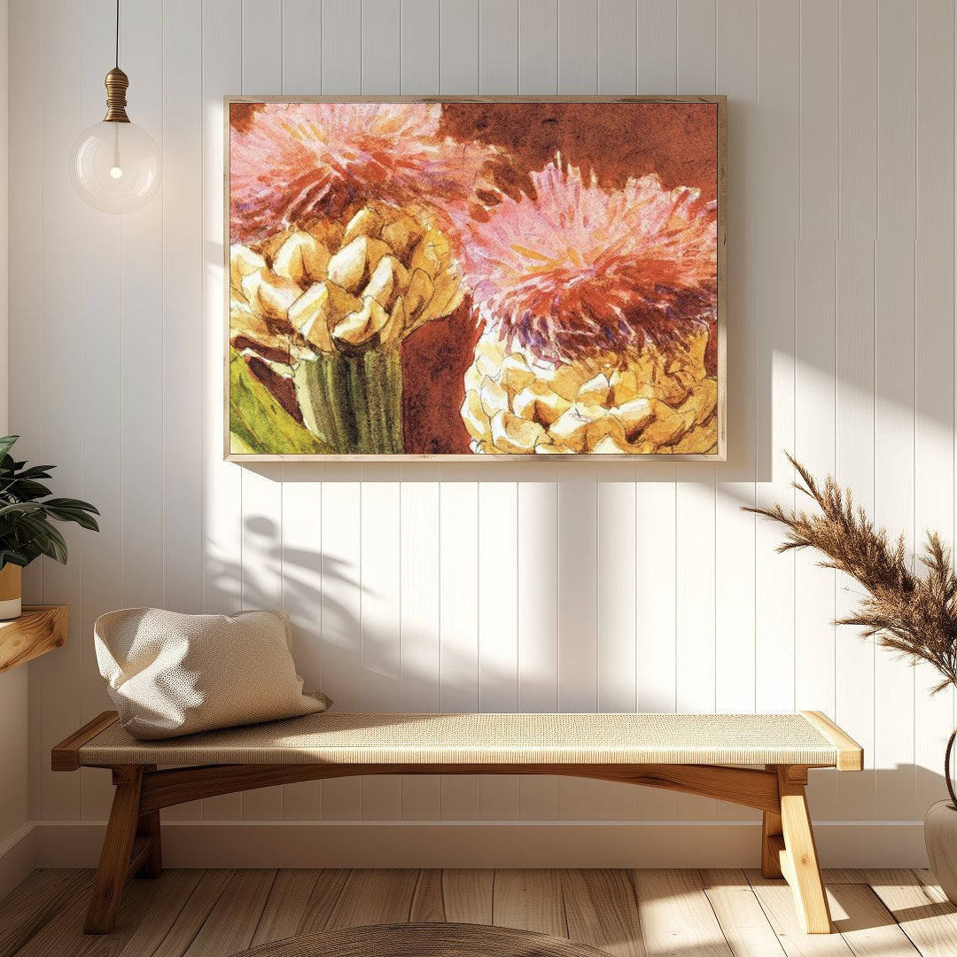 Experience the warm elegance of the 'Rustic Blossom Duo,' an enchanting piece that captures the for Hallway