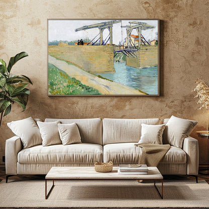 Elevate your space with this classic depiction of a rustic bridge over a tranquil canal. The soft for Family Room