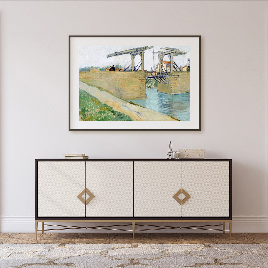 Elevate your space with this classic depiction of a rustic bridge over a tranquil canal. The soft for Foyer