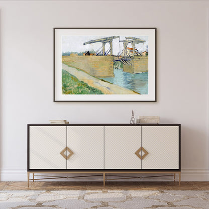 Elevate your space with this classic depiction of a rustic bridge over a tranquil canal. The soft for Foyer