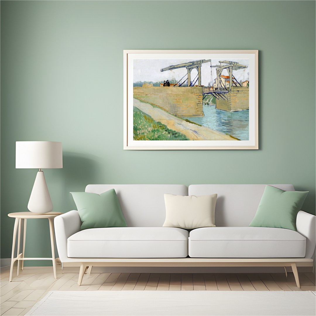 Elevate your space with this classic depiction of a rustic bridge over a tranquil canal. The soft for Hall