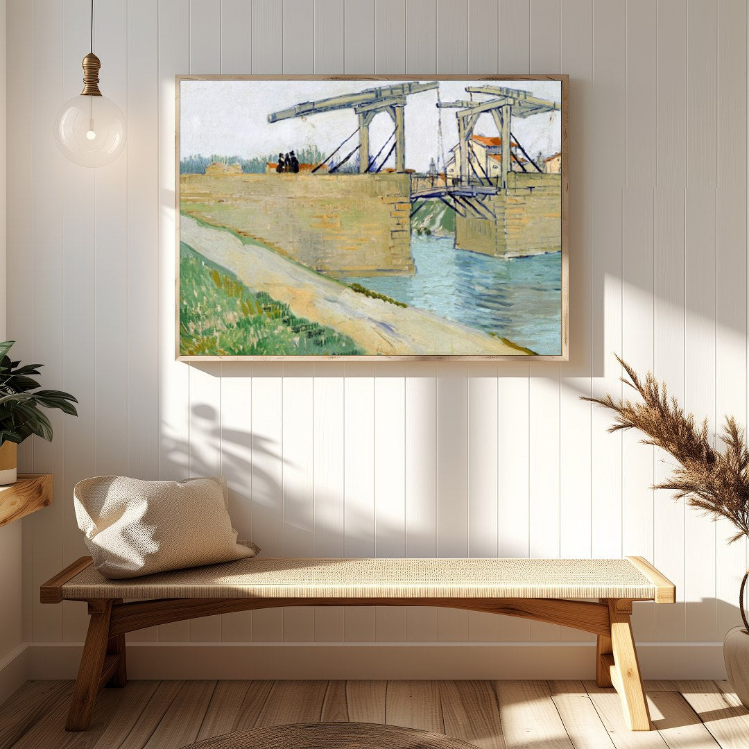 Elevate your space with this classic depiction of a rustic bridge over a tranquil canal. The soft for Hallway