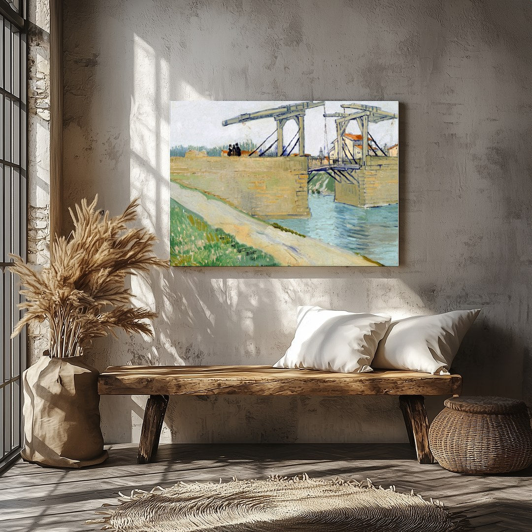 Elevate your space with this classic depiction of a rustic bridge over a tranquil canal. The soft for Veranda