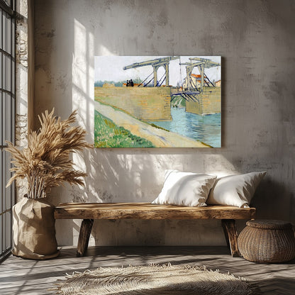 Elevate your space with this classic depiction of a rustic bridge over a tranquil canal. The soft for Veranda