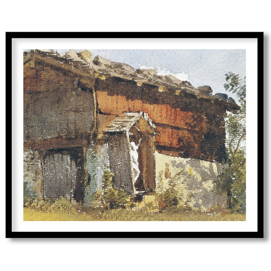 Capture the serene beauty of pastoral life with this exquisite depiction of a timeworn cottage for dwelling