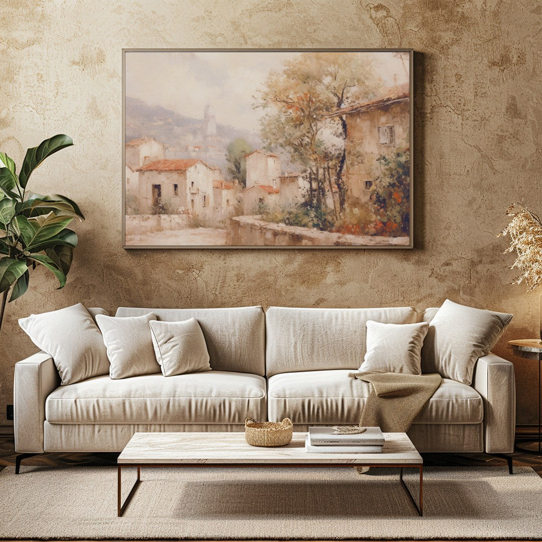 Immerse yourself in the serene ambiance of a picturesque village with this exquisite wall art. for Family Room
