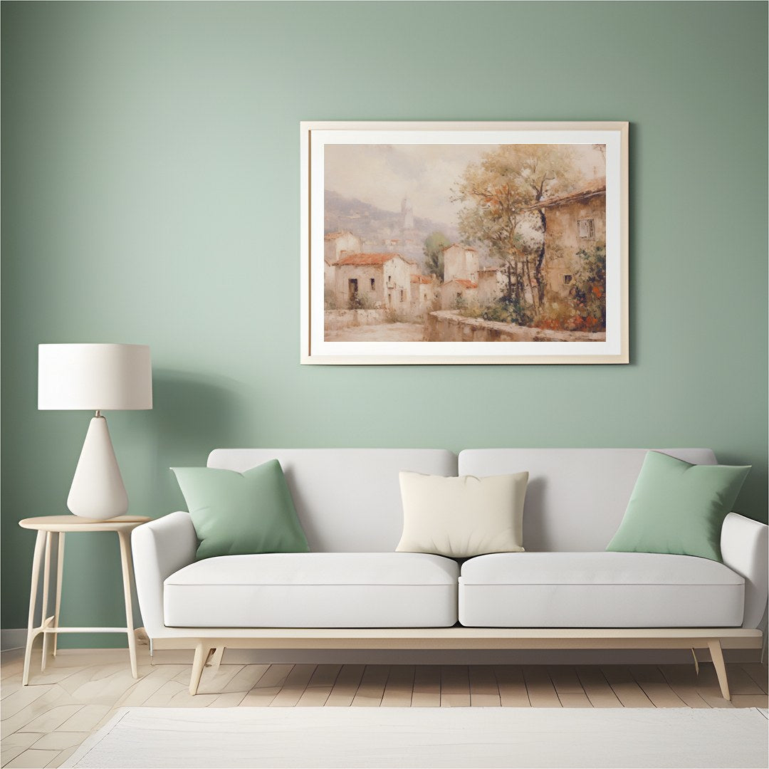 Immerse yourself in the serene ambiance of a picturesque village with this exquisite wall art. for Hall