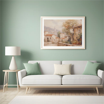 Immerse yourself in the serene ambiance of a picturesque village with this exquisite wall art. for Hall