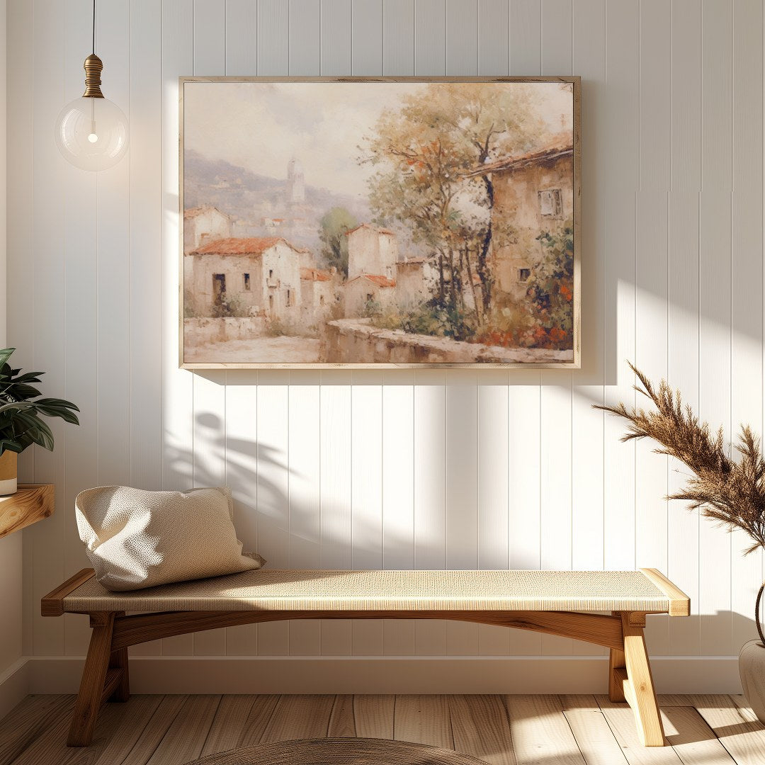 Immerse yourself in the serene ambiance of a picturesque village with this exquisite wall art. for Hallway