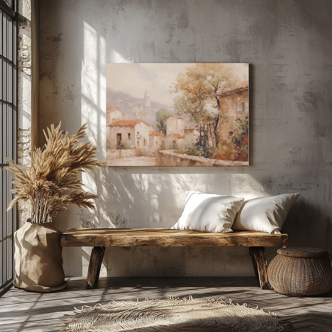 Immerse yourself in the serene ambiance of a picturesque village with this exquisite wall art. for Veranda